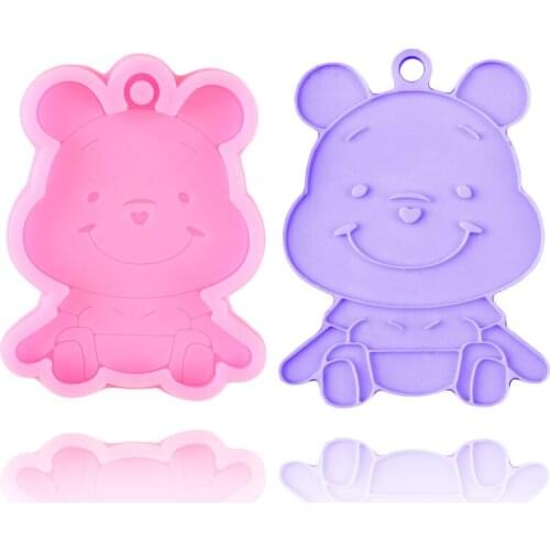 Disney Winnie the Pooh Keychain Resin Molds Bear Necklace Jewelry Epoxy Silicone Mold Cupcake Topper Chocolate Candy Clay Mould