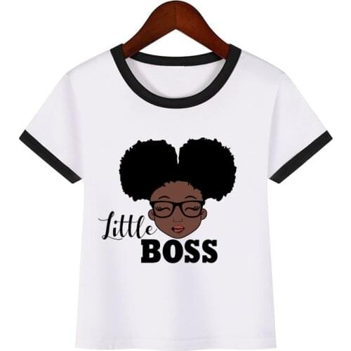 Cute melanin queen little boss print funny black girls t-shirt childrens white t shirt clothes kids black girl magic tshirt
