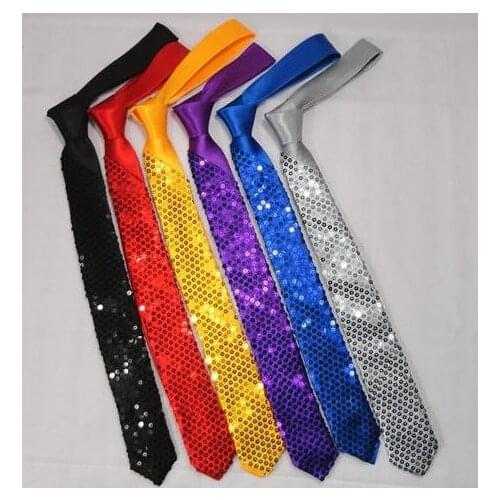 Unisex satin sequins neck tie Christmas Event Halloween fancy dress magic show palin skinny necktie party favors 145X5cm 9colors