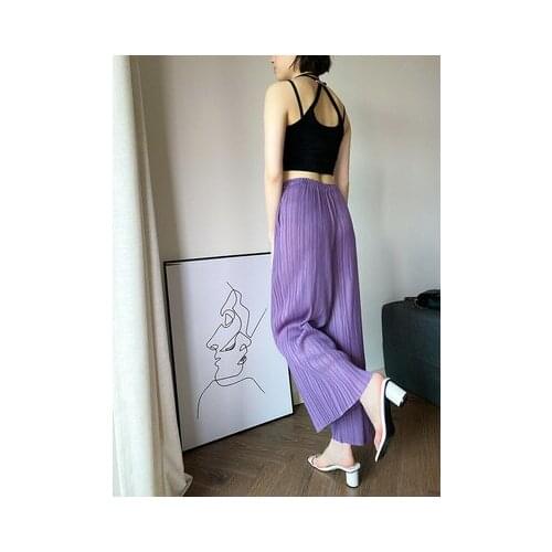 HOT SELLING Miyake Fashion fold solid loose straight pants IN STOCK