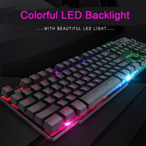 IMice Gaming Keyboard RGB Backlit Mechanical Feeling Keyboard 104 Keycaps Game Keyboards with RU Sticker for PC Laptop