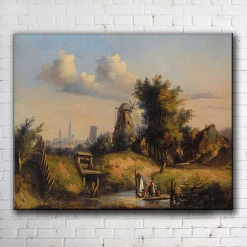 Classical retro europe tree house landscape canvas printings oil painting printed on canvas home wall art decoration pictures