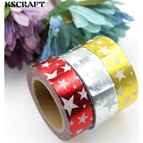 KSCRAFT 15mm*10m Adhesive Tape for Scrapbooking DIY Craft Sticky Deco Masking Japanese Paper Washi Tape Stars