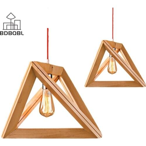 BDBQBL Creative Wooden Pendant Lights Country Style Triangular Pyramid Hanging Lamp Loft Lamp For Bar Home Decoration Lighting