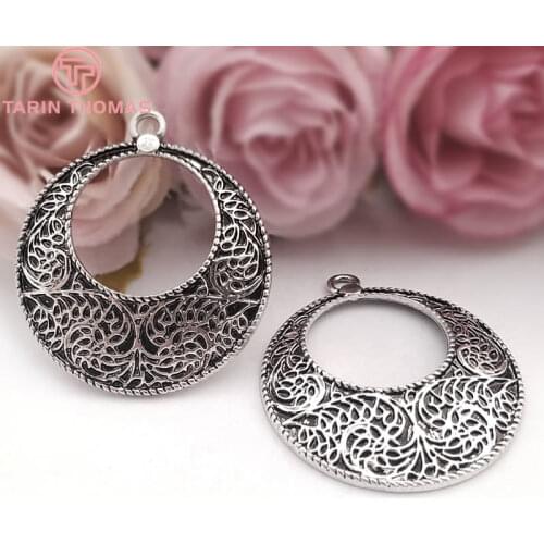 6PCS 42*38MM Antique Silver Zinc Alloy Round Earrings Connector Charms Diy Jewelry Findings Accessories wholesale