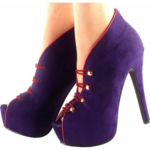 LF80863 SHOW STORY Glam Purple Red Two Tone Open Toe Platform Stiletto Ankle Bootie Pump