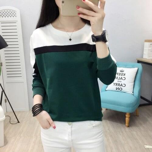 2020 Hot-Selling Fashion Popular Korean Womens Autumn New Long-Sleeved Stitching Slim Round Neck Casual All-Match Fresh Sweet