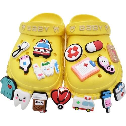 Medical PVC Shoe Charms Accessories 10pcs Cute Stethoscope Syringe Shoe Decoration fit Croc Charms Bracelet Kids Gifts
