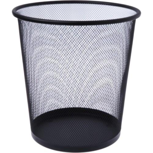 Metal Mesh Wastebasket Round Trash Can Recycling Bin Office Tools Supplies Black Kitchen Accessories for Home