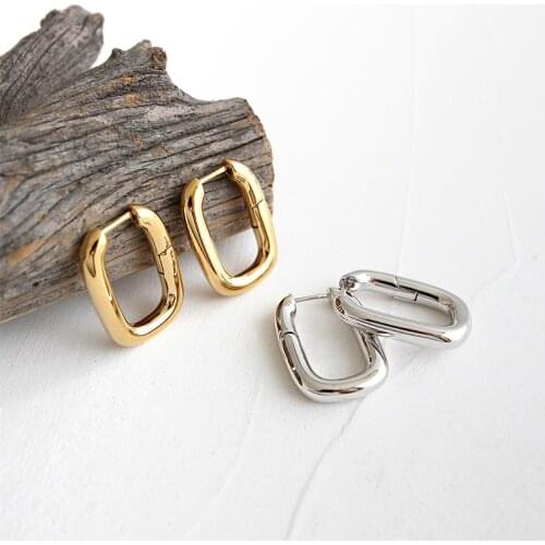 Minimalist Brass Stud Earrings Vintage Geometric Ellipse Handmade Earrings Party Accessories 2021 Trend Jewelry Gift