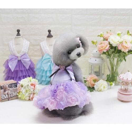 Fashion Luxury Spring Summer New Girl Dog Dresses with Flowers Pet Dog Cat Clothes Vestidos Para Perritas