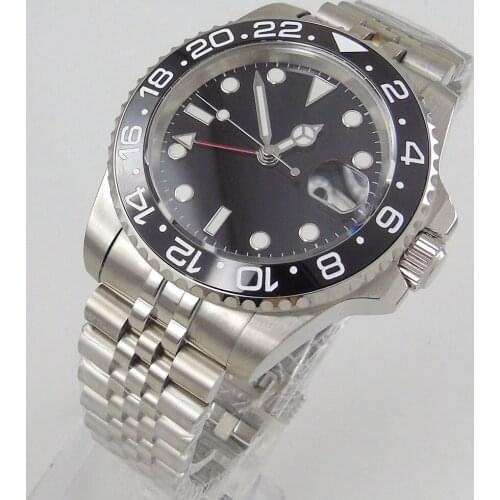 40MM Sterile Dial Sapphire Glass Seeing Case Back Jubilee Red GMT Date Automatic Mens Wristwatch