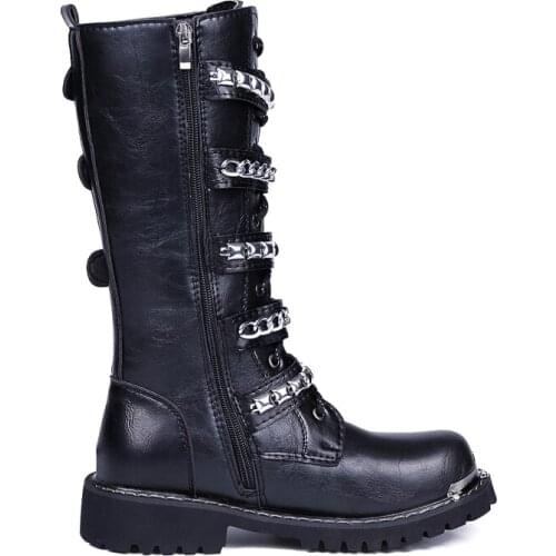 Black Boots Men Punk Military Boots Fashion Rivets High-Top Pu Leather Shoes Top Quality Zip Army Combat High Boots Casual Shoes