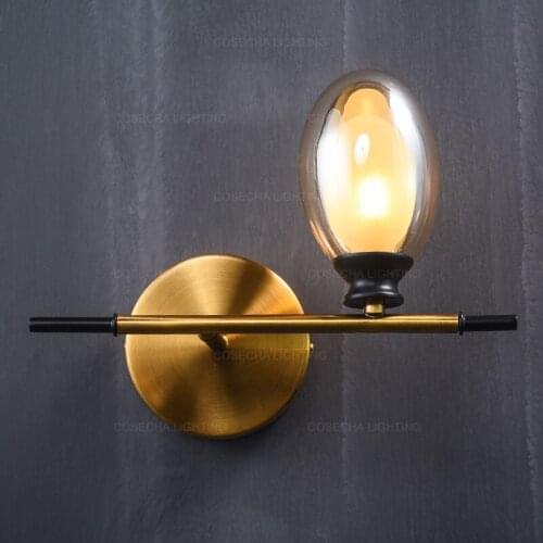 Antique bronze gold wall lamps with glass shade oval design post modern nordic wall sconce interior hallway corridor wall lights