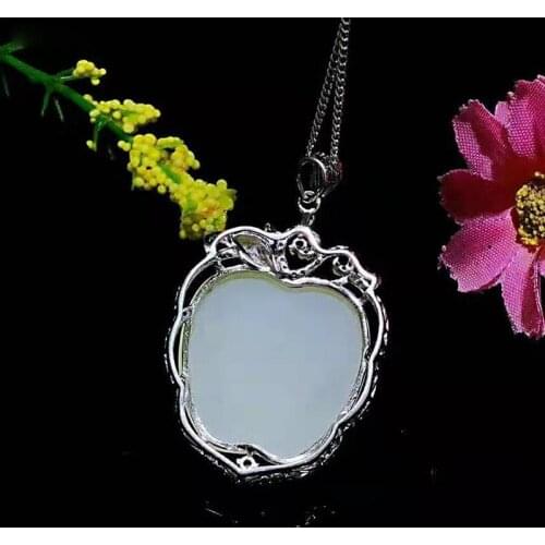 Natural Hetian jade S925 silver inlaid white jade pendant