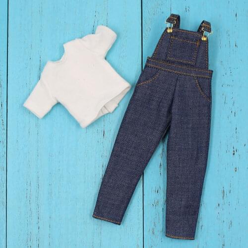 DBS Blyth doll clothes White T-shirt black overalls suit for the 1/6 JOINT body licca icy