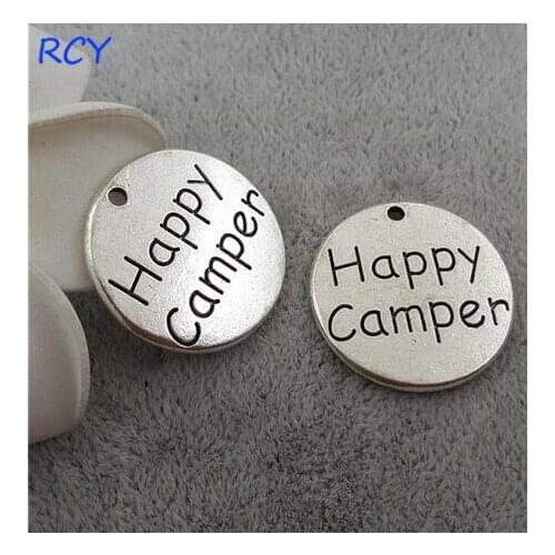 Top Quality 5 Pieces/lot 25mm Round Disc Letter Printed happy camper charms for jewelry making