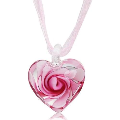 Lovely Glaze Spiral Flower Love Heart-shape Pendant Necklace Inner Inlaid Flower Geometric Ribbon Chain Jewelry for Women Gifts