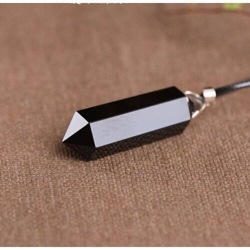 Druzy Natural Black Obsidian Hexagonal Column Necklaces Natural Crystal Pendants Leather Chains Necklace For Women Jewelry