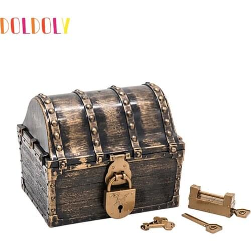 Doldoly Pirate Treasure Chest Box Jewelry Storage Box Case Home Decorative Bedroom Storage Toy Box Party Favors Props Gift