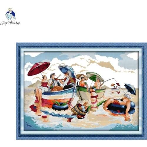Beach Party DIY Character Pattern Counting Cross Stitch Kits Aida 14CT 11CT Embroidery Set Needlework Home Decoration Painting