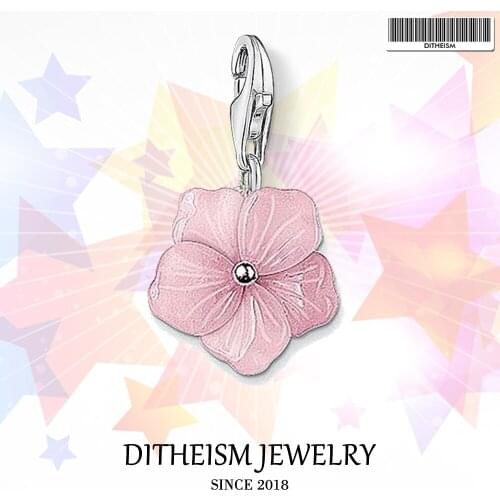 Pink Flower Charms Pendant,2018 Fashion Jewelry 925 Sterling Silver Romantic Gift For Women Girls Fit Bracelet Necklace Bag