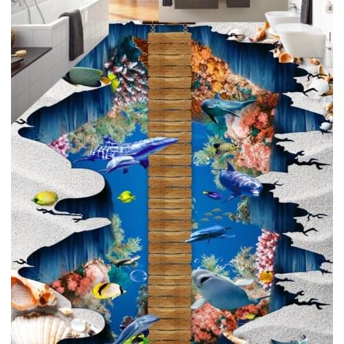 3D Flooring Self adhesive Wallpaper The underwater world Lving room Decoration Wallpaper Stereoscopic 3D Mural Floor Tiles