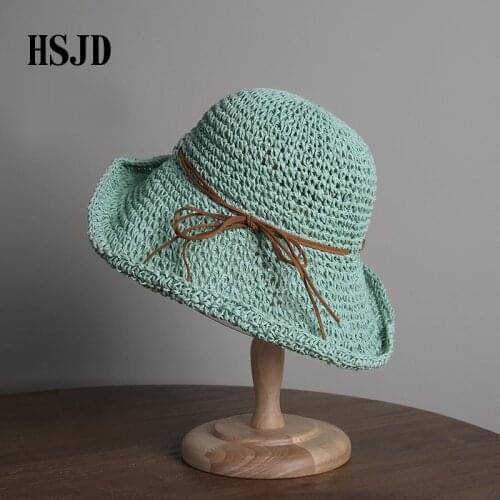 Female Handmade crochet Large Wide brim Foldable Straw Hats for Women Summer anti-uv sun hat beach sea Womens hats 2018 new