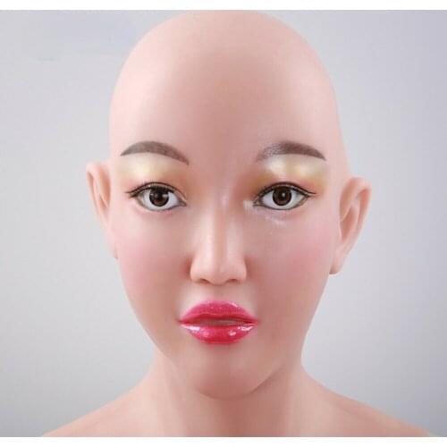 Silicone Skin Headgear with D Cup Breast Halloween Realistic Easy-to-load Silicone Mask Body Shapers for Transvestites