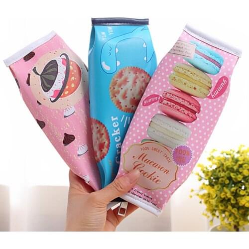 Cute Macaron Pencil Case Kawaii Leather Pencilcase Large Pencil Bag Pen Box For Girls Stationery Office School Supplies