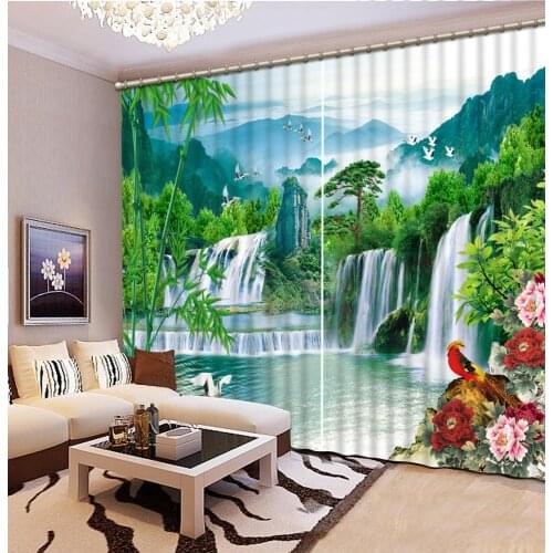 Blackout Curtains New Chinese style beautiful landscape Window Stylish Living Room Bedroom Curtain Room 3D Curtain Window