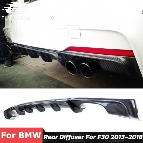 Carbon Fiber Both Sides 4 Exhaust Pipes Rear Spoiler Bumper Lip Diffuser For BMW 3 Series F30 F35 Tuning 2013-2018
