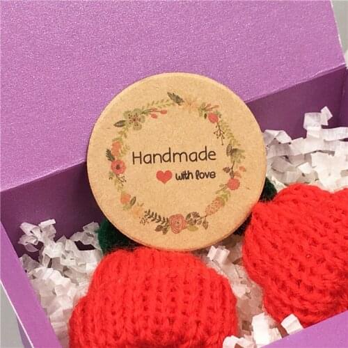 Packaging Label Handmade With Love Round Diameter 4cm Paper Tag For Decoration Wedding Birthday Party Label Note Tags 100Pcs/Lot