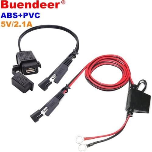 Buendeer Waterproof SAE to USB Cable Power Adapter 2.1A Power Port Modified With Fuse USB Charger For Motorcycle Mobile Phone