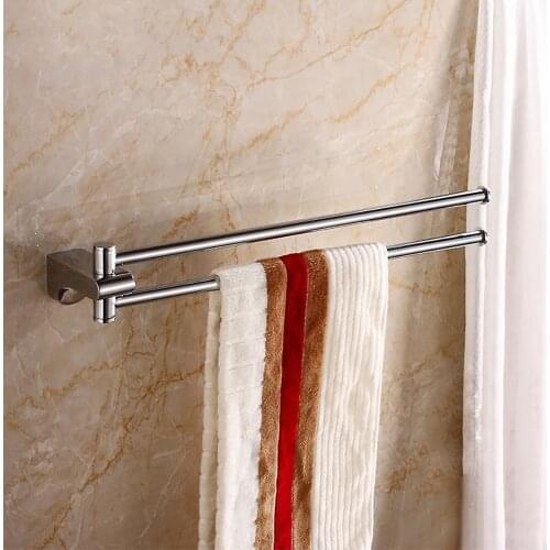 Brass Chrome Rotating Swivel Towel Bar Bathroom 2 Movable Bar Hanger Rack Wall Mounted