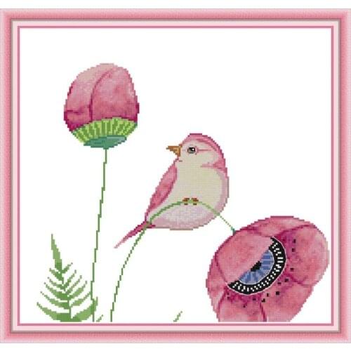 Joy Sunday Flowers And Birds Cross-Stitch EmbroiderySet Printed Counted Canvas DMC DIY Needlework Set for Baby Room Decor Gift