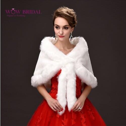Wowbridal 2021 Graceful Wedding Jacket Submissive Faux Fur Pure White Collar Shawl Bridal Coat Accessories