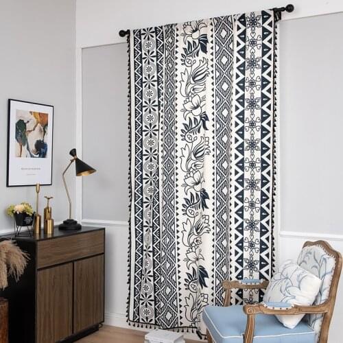 American Style Room Curtain Cotton Linen Curtain Bedroom Living Room Kitchen Curtains Printed Colored Curtains Bohemian