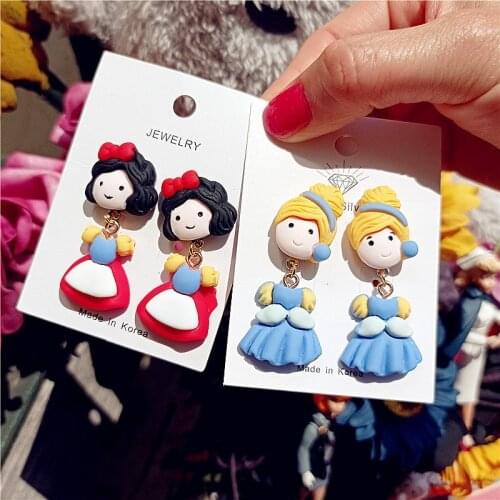 Anime Accessories Resin Princess Snow White Cosplay Women Fashion Elsa Cute 925 Sliver Needle Ear Pendants Belle