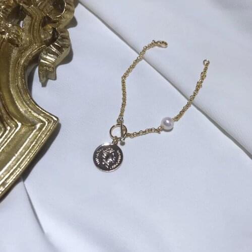 Retro INS style Real Pearls Coin Bracelet,Classic OT clasps women Bracelet with Natural Fresh-water pearls for Daily wear decor