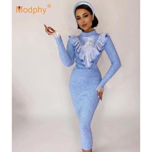 Free Shipping Knitted Female 2 Piece Set Half Turtleneck Sweater & High Waist Pencil Skirt Sets Womens clothing 2021 Fall New