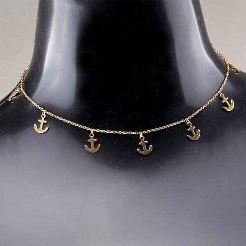 Womens gold Simple anchor necklack Stainless Steel Tassels pendants Non-fading Necklace for Women Neck Chains Choker Jewellery