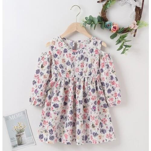 Winter 2021 Girls Dress Girls Cute Dress Velvet Long Sleeve Off Shoulder Lace Print Flowers Cute Dresses Vestidos 18M-6T