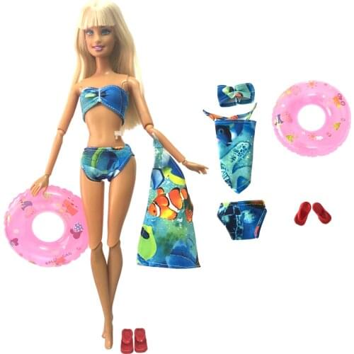 1 Set Bikini For Barbie Doll Beach Clothes Bra Underwear + Lifebuoy Bathing Swimwear +Slippers For 1/6 Dolls Accessories Kid Toy