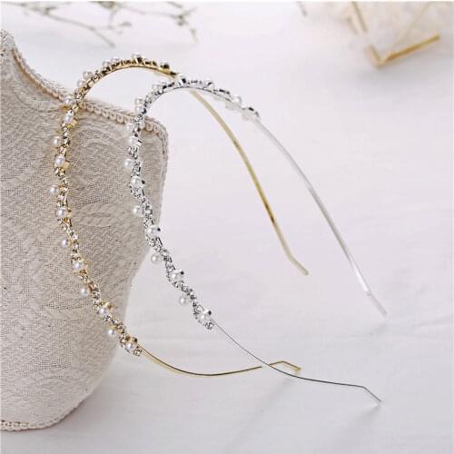 1PC Fashion Crystal Rhinestone Pearls Wave Hairband Hair Hoop Women Bridal Wedding Hair Accessories Crown Headband Headwear