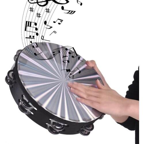 10 Inch Kids Tambourine Toys Reflective Lasered Tambourine Double Row Bell Jingle Percussion Instrument Music Education