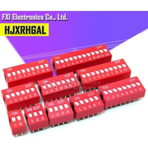 10PCS Slide Type Switch Module 1 2 3 4 5 6 7 8 9 10 12 Bit 2.54mm Position Way DIP Red Pitch Toggle Switch Red Snap Switch