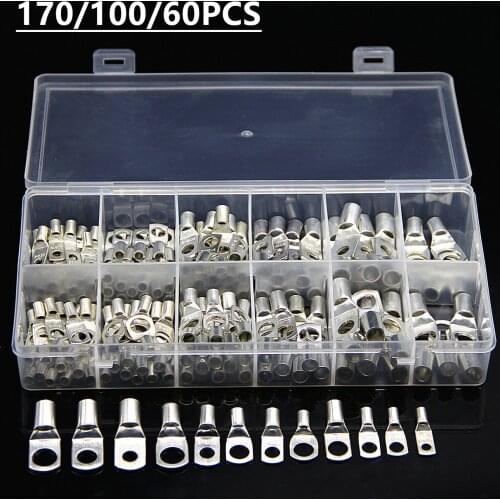 170/100/60PCS 4-25mm SC Bare Terminals Tinned Copper Lugs Ring Crimp Terminals Battery Wire Welding Cable Connectors