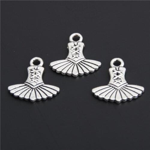 40pcs Silver Color Ballet Tutu Dress Ballerina Skirt Charms Pendant Making Diy Handmade Craft A2859
