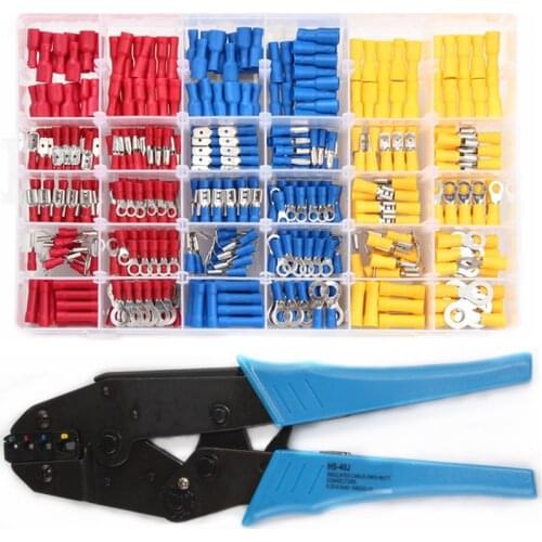 480PCS Assorted Insulated Electrical Cable Connector Wire Crimp Spade Butt Ring Fork Set Ring Lugs Rolled Terminals HS-40J Plier
